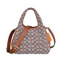 COACH Lana 23滿版C字LOGO設計刺繡帆布搭牛皮手提斜背菜籃包(可可棕)