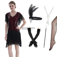 2022 Collectio Downton Abbey Flapper Dress, Great Gatsby Inspired, Art Deco Charleston Sleeveless Fringe Evening Cocktail Dress