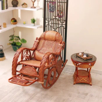 L Stool Rocking Chair Recliner Adult Balcony Leisure Snap Chair Rattan Rattan Woven Solid Wood for the Elderly Leisure Chair