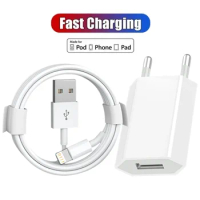 Original EU USB Charger 1m 2m 3m USB Cable for iPhone 14 8 7 6 6S Plus 13 12 11 Pro XS Max XR X SE Fast Charging Cord Data Cable
