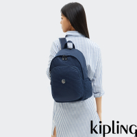 Kipling 深藍提花時尚拉鍊大開口後背包-DELIA M