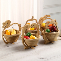 竹制折疊提籃水果籃時尚創意可折疊中式竹籃瓜果盆竹木制品包郵