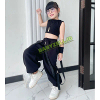SET BLACK HIPHOP DANCE COSTUM SETELAN ANAK PEREMPUAN USIA 4-12th