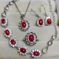 Natural red coral set, deep sea organics, red luck, 925 silver, special benefits