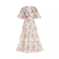 Zimmermann Pleated Midi Dress Coral Floral