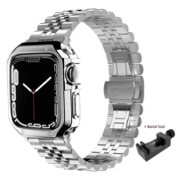 Stainless Steel Strap+Case for Apple Watch 38mm 42mm 40mm 44mm 41mm 45mm Metal Band for iWatch Series9 8 7 6 SE 5 4 3 2 1 Correa