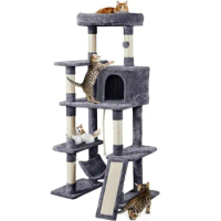 63" H Cat Tree Tower with Hammock and Scratching Posts, cat furniture cat tree tower cat climbing tree