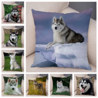 Cute Animal Pillowcase Decor Siberian Husky Cushion Cover for Sofa Home Super Soft Plush Pet Dog Pillow Case Covers 45*45cm