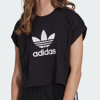 Adidas Short Tee 女款 黑色 經典 印花 短版 運動 休閒 訓練 透氣 短袖 上衣 IB1406