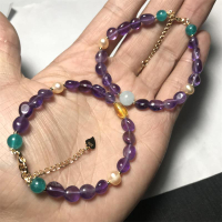 巴西天然紫水晶手鏈女款甜美原創蜜蠟珍珠隨型手串單圈首飾品禮物