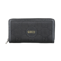 GUCCI Off the Grid金字LOGO緹花尼龍結合牛皮12卡ㄇ字型拉鍊長夾(黑)