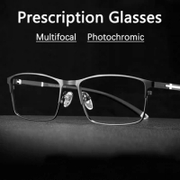 Customizable Multifocal Progressive Reading Glasses Men Photochromic Anti Blue Prescription Glasses Metal Half Frame