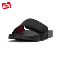【FitFlop】IQUSHION ADJUSTABLE WATER-RESISTANT PERF SLIDES輕量人體工學一片式涼鞋-男(黑色/霓虹橙)