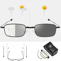 Photochromic Folding Reading Glasses Men Progressive Multifocal Foldable Glasses Farsightedness Anti Blue Ray Uv Protection