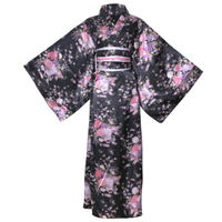 Cetakan Bunga Tradisional Jepun Kimono Panjang Bunga Hitam Baju Mandi Panjang Jubah Mandi Jenis Wani