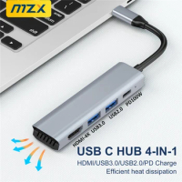 MZX 4-in-1 Dock Station USB Hub 4K HDMI 3.0 2.0 Type C Concentrator Adapter Splitter 3 0 Docking PD Extensor Laptop Accessories