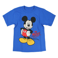 美國百分百【Disney】迪士尼 T恤 T-shit 短袖 米老鼠 米奇 卡通 圖案 成人 XS S 藍色 10~14歲