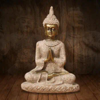 Sandstone Buddha Statue Sitting Meditation Buddha Sculpture Meditation Home Office Desk Decoration