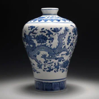 Exquisite Chinese classical blue and white dragon pattern porcelain vase