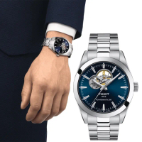 【TISSOT 天梭 官方授權】GENTLEMAN 80小時矽游絲開芯機械手錶-藍 母親節 禮物 送禮(T1274071104101)