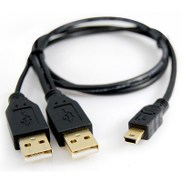 Cable USB2.0高速傳輸線2A(2公Y型線)-Mini USB公 80公分