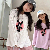 PRETTY BABY เสื้อแขนยาวเด็กผู้หญิง เสื้อทรงโอเวอร์ไซส์ ลายน้องหมีแต่งเพชร ไข่มุก(1447) สินค้ามาใหม่ป