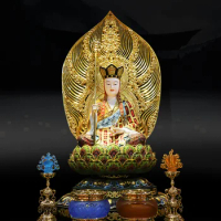 Brass Dizang Bodhisattva Painted Copper Crafts Buddha Statue Home Decoration Lotus Dizang Bodhisattva Statue