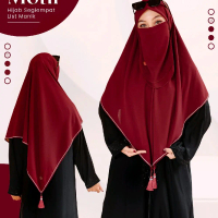 Hijab segiempat list manik+tasel rumbai/Khimar ziper/Khimar tasel