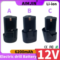 AIMJIN 12V 6200mAh Lithium Battery18650 Li-ion Battery Power Tools accessories For Cordless Screwdriver Electric Drill Battery