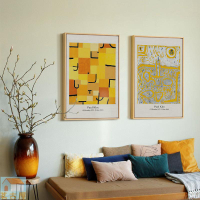 北歐抽象幾何色塊保羅克利油畫黃色線條版畫客廳臥室樣板房裝飾畫