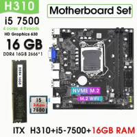 H310 Computer Motherboard I5-7500+16GB(16G*1) 2666MHz DDR4 PC LGA1151 KIT Mainboard VGA/HD-compatible Ports Motherboard SATA