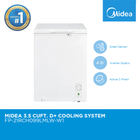 Midea Chest Freezer 3.5 Cu. Ft. with LED Lamp, Counterbalanced Hinge and Cyclopentane Foaming Agent - FP-21RCH099LMLW-W1