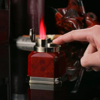 HONEST Four Jet Red Flame Lighter Butane Gas Eight Corner Metal Windproof Cigar Lighter No Butane Gas For Men's Gifts