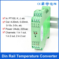 Pt100 Temperature Transmitter 1 Input 1 Out Temperature Signal Converter 4-20mA