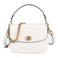 【COACH】COACH CASSIE 19經典C字旋釦鵝卵石紋皮革翻蓋手提斜背包(白)