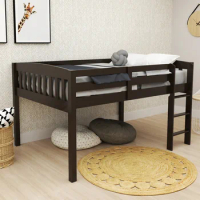 Full Size Low Loft Bed with Storage, Space Saver Kids Loft Bed with Stairs for Toddlers Assembled in Sturdy Solid Wood