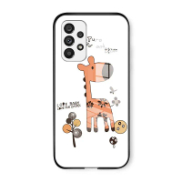 Vỏ cho Samsung A73 5G, vỏ cứng in hình hươu cao cổ, chống sốc, kính cường lực, nắp lưng