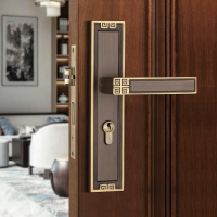 新中式純銅門鎖對開門加長臥室靜音門鎖別墅房門鎖實木門把手
