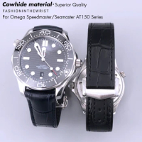 19mm 20mm 21mm Curved End Leather Watchband Fit for Omega Seamaster 300 AT150 De Ville Speedmaster Watch Strap