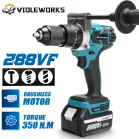 3 IN 1 Cordless Brushless Electric Drill Screwdriver 288VF Li-ion Battery 20+3 Torque Impact Drill Hammer for Makita Battery 18V
