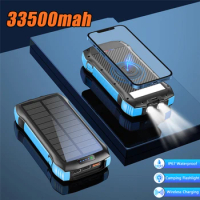 33500mAh Wireless Solar Power Bank Portable Charger 20W PD Fast Charging Powerbank for iPhone 12 11 Samsung S21 Xiaomi Poverbank