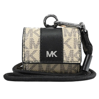 【Michael Kors】經典滿版MK印花拼接頸掛式耳機收納包(棕/黑)