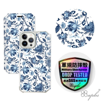 apbs iPhone 13 Pro Max / 13 Pro / 13 軍規防摔水晶彩鑽皮套-藍夢草