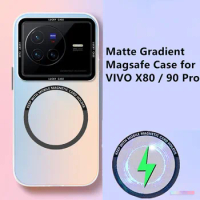 For MagSafe Matte Aurora Translucent Magnetic Wireless Charging Case For VIVO X80 X90 100 Pro Gradient Shockproof Armor Cover