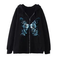 European and American Dark Gothic Hip Hop 2023 Harajuku Y2K Butterfly Zipper Hoodie Unisex Harajuku 
