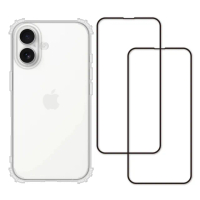 【RedMoon】APPLE iPhone 16 6.1吋 手機殼貼3件組 鏡頭全包式軍規殼-9H玻璃保貼2入(i16)