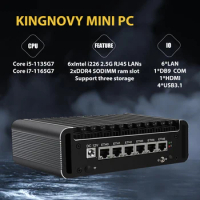 Kingnovy PC Firewall Micro Appliance 6 Port i226 2.5GbE LAN Fanless Mini PC Core i7 1165G7 i5 1135G7 AES-NI VPN Router Openwrt
