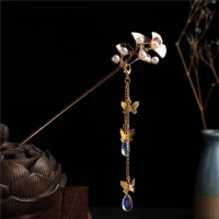 Traditional Vintage Chinese Hairpins Butterfly Long Tassel Hair Fork Han Dynasty Hair Clips for Women Chop Sticks Hair Styling