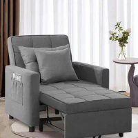 XSPRACER Convertible Chair, Sleeper Chair Bed 3 in 1, Adjustable Recliner, Armchair, Sofa, Bed, Fleece, Dark Gray, Single One
