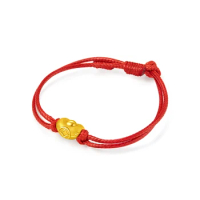 New Pure 24K Yellow Gold Bracelet 999 Sandstone Coin Yuan Bao Red String Bracelet